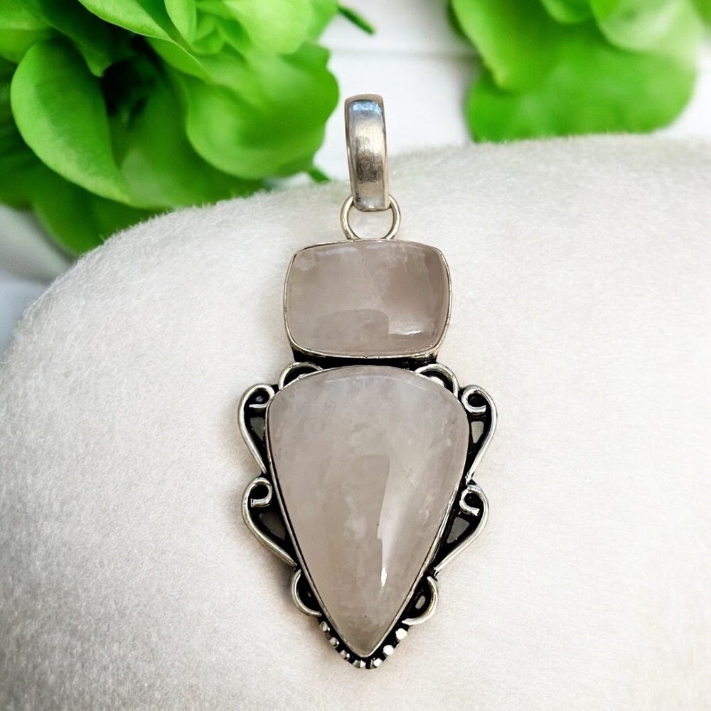 Pink Rose Quartz Silver Pendant